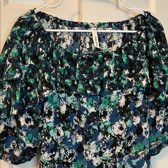 NY Collection Blouse Top Off Shoulder 3/4‎ Sleeve Fun Pattern Size S - Picture 3 of 7